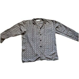 Whitby Men's 100% Silk Geometric Print Shirt XL Long Sleeve Navy Blue Pink